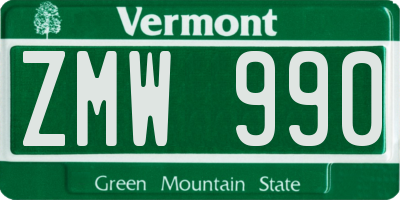 VT license plate ZMW990