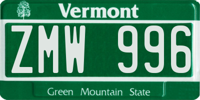 VT license plate ZMW996