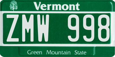 VT license plate ZMW998