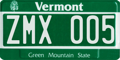 VT license plate ZMX005