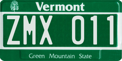 VT license plate ZMX011