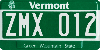 VT license plate ZMX012