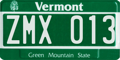 VT license plate ZMX013