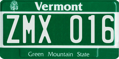 VT license plate ZMX016