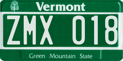 VT license plate ZMX018