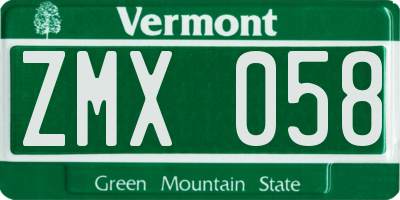 VT license plate ZMX058