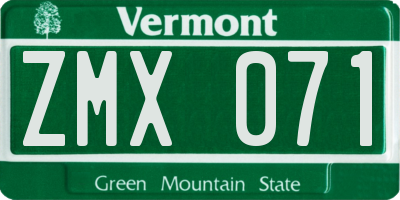 VT license plate ZMX071