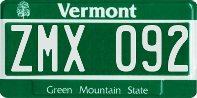 VT license plate ZMX092