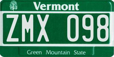 VT license plate ZMX098