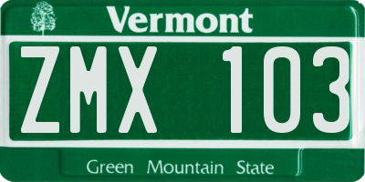 VT license plate ZMX103
