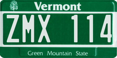 VT license plate ZMX114