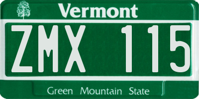 VT license plate ZMX115