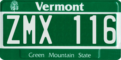 VT license plate ZMX116