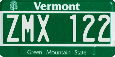 VT license plate ZMX122