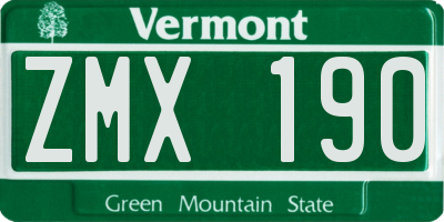VT license plate ZMX190