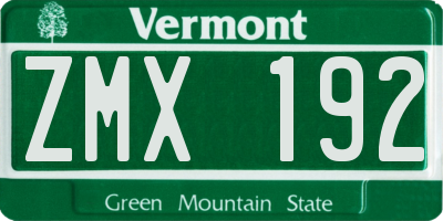VT license plate ZMX192