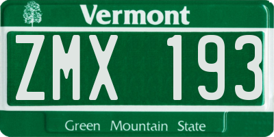 VT license plate ZMX193