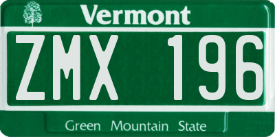 VT license plate ZMX196