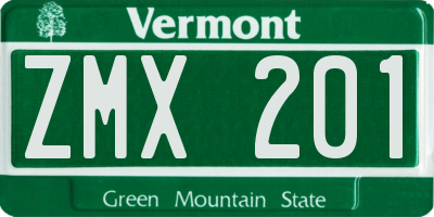 VT license plate ZMX201