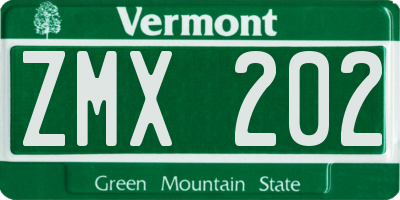 VT license plate ZMX202