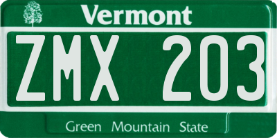 VT license plate ZMX203
