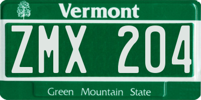 VT license plate ZMX204