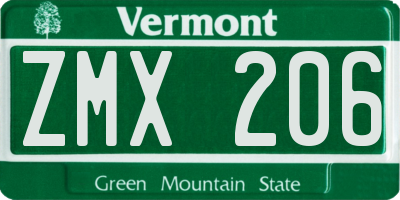 VT license plate ZMX206
