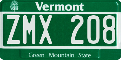 VT license plate ZMX208