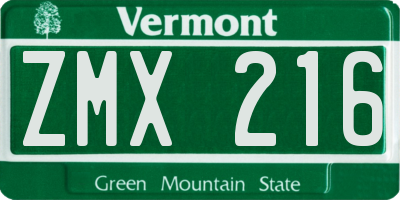 VT license plate ZMX216