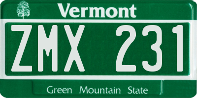 VT license plate ZMX231