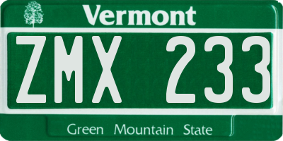 VT license plate ZMX233