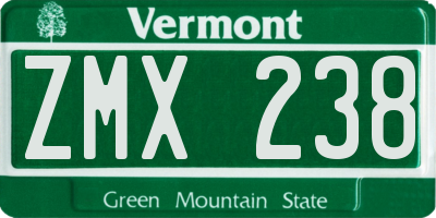 VT license plate ZMX238