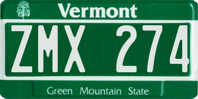 VT license plate ZMX274