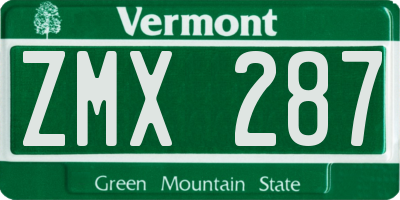 VT license plate ZMX287