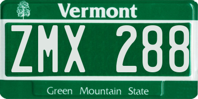 VT license plate ZMX288