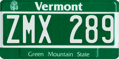 VT license plate ZMX289
