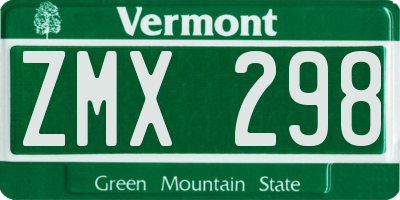 VT license plate ZMX298