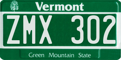 VT license plate ZMX302