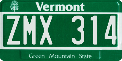 VT license plate ZMX314