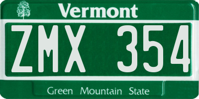 VT license plate ZMX354