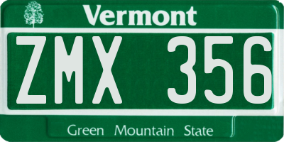VT license plate ZMX356