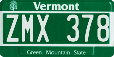 VT license plate ZMX378