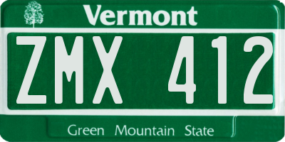 VT license plate ZMX412