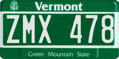 VT license plate ZMX478