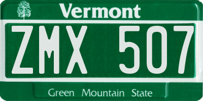 VT license plate ZMX507