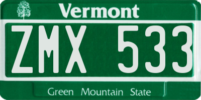 VT license plate ZMX533
