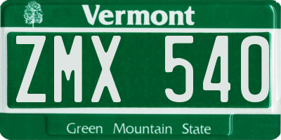 VT license plate ZMX540
