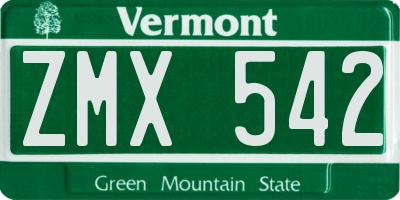 VT license plate ZMX542