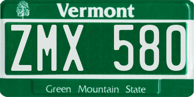 VT license plate ZMX580