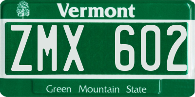 VT license plate ZMX602